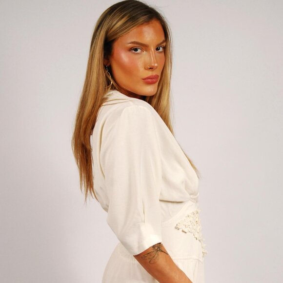 80s Goddess Dress (M) vintage ivory pleat layered medium - Picture 6 of 7